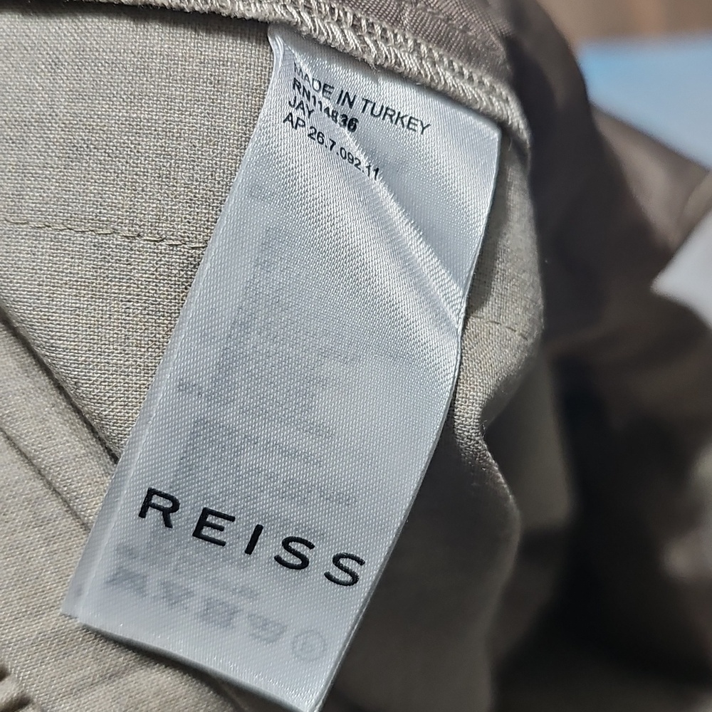 Reiss Beige Tailored Trousers with Subtle Sheen Side Panels Size 6 - Picture 3 of 5
